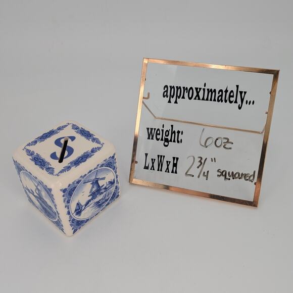 Delft Blue Holland Windmills Cube Bank Ceramic Transferware Coin Storage VTG - Picture 10 of 10